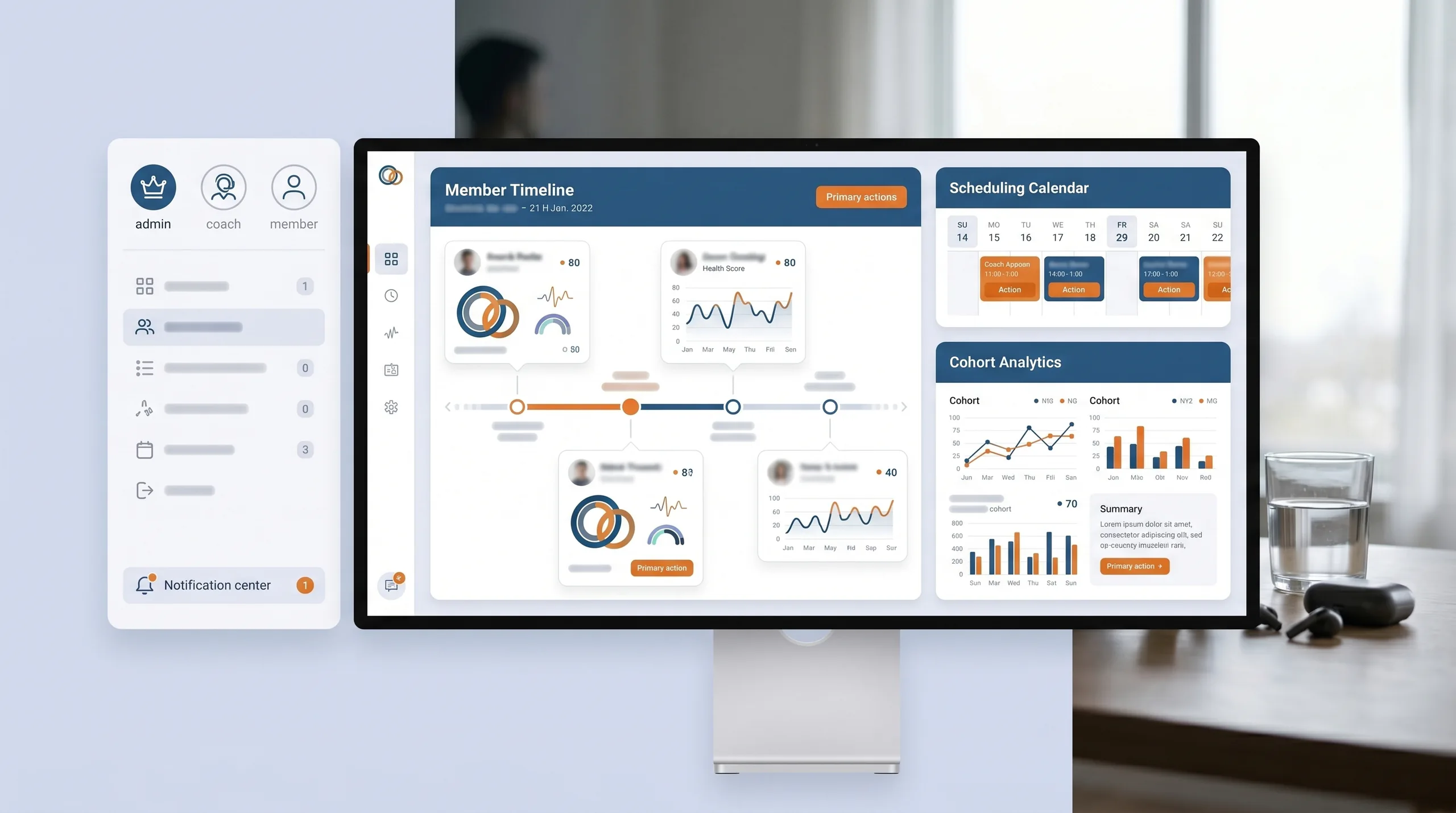 Unified wellness operations view with appointments, analytics, and member health signals