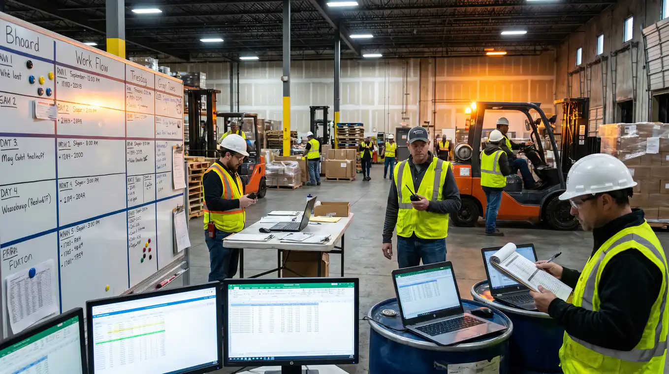 Busy logistics hub illustrating fragmented handoffs