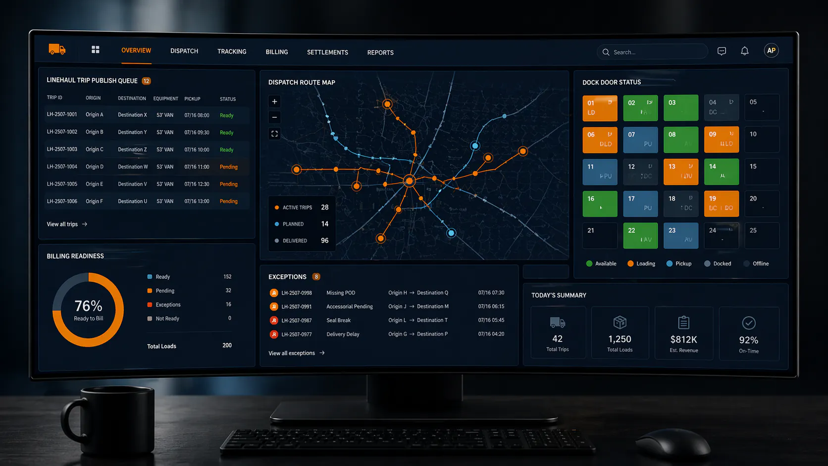 Operations dashboard for trips, docks, and billing readiness